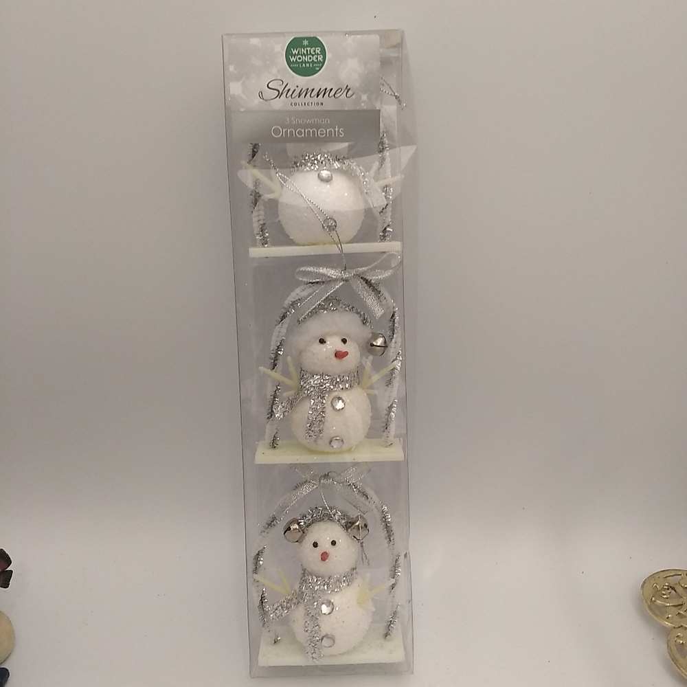 3 Winter Wonder Lane Snowmen on Swing Ornament 4"